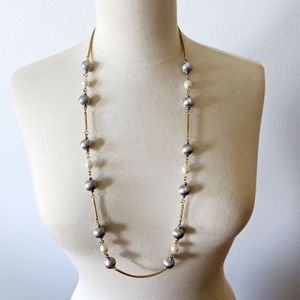 MONET Necklace Long Faux Pearls Silver and White